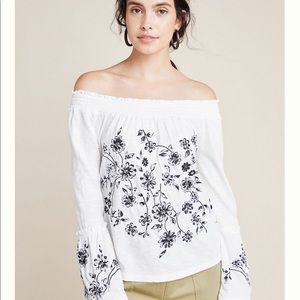 Anthropologie Floral Embroidered Top